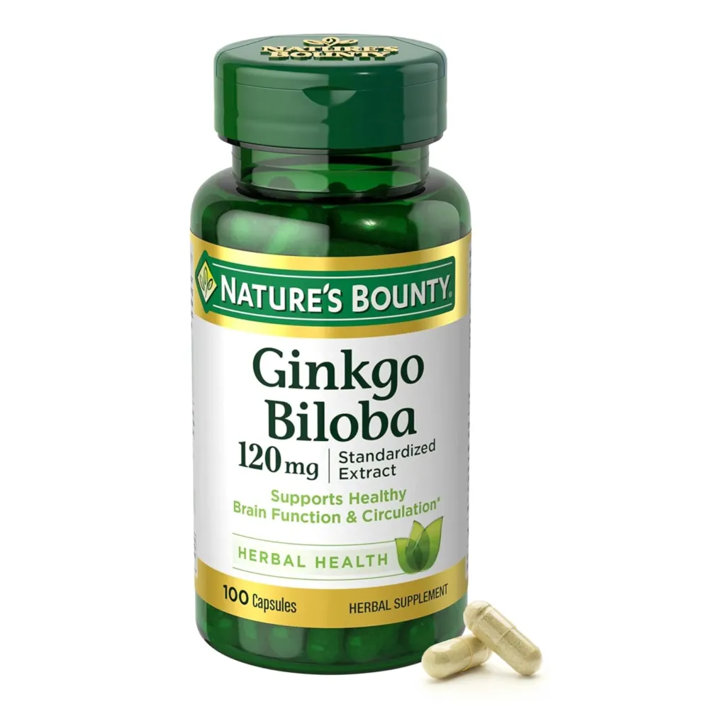 Nature\'s Bounty Ginkgo Biloba Capsules 120mg, Memory Support Supplement, Supports Brain Function and Mental Alertness, 100 Capsules