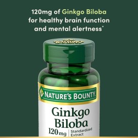 Nature\'s Bounty Ginkgo Biloba Capsules 120mg, Memory Support Supplement, Supports Brain Function and Mental Alertness, 100 Capsules