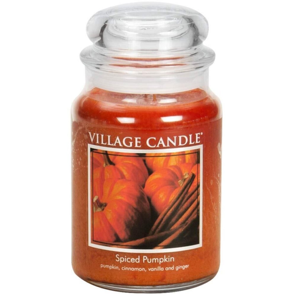 Village Candle Spiced Pumpkin Large Apothecary Jar, Scented Candle, 21.25 oz. Village Candle Spiced Pumpkin Large Apothecary Jar, Scented Candle, 21.25 oz.