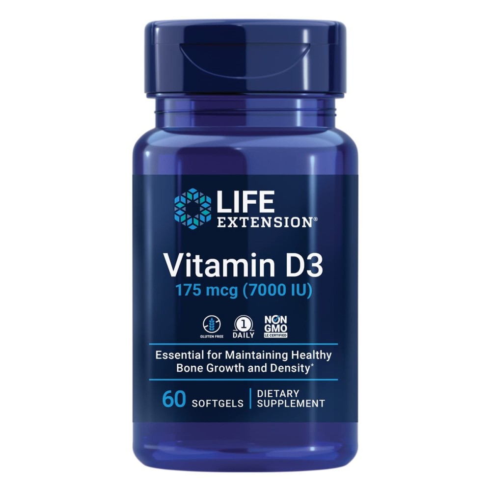 Life Extension Vitamin D3 175 mcg (7000 IU), Immune System Support, Bone Health, Brain Performance, Gluten-Free, Non-GMO, Once Daily, Two-Month Supply, 60 softgels Life Extension Vitamin D3 175 mcg (7000 IU), Immune System Support, Bone Health, Brain Performance, Gluten-Free, Non-GMO, Once Daily, Two-Month Supply, 60 softgels