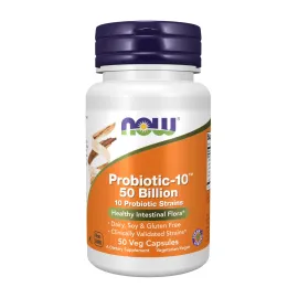 NOW Foods Supplements, Probiotic-10, 50 Billion, with 10 Probiotic Strains, Strain Verified, 50 Veg Capsules NOW Foods Supplements, Probiotic-10, 50 Billion, with 10 Probiotic Strains, Strain Verified, 50 Veg Capsules