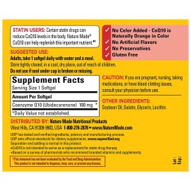 Nature Made CoQ10 100mg, Dietary Supplement for Heart Health Support, 72 Softgels, 72 Day Supply