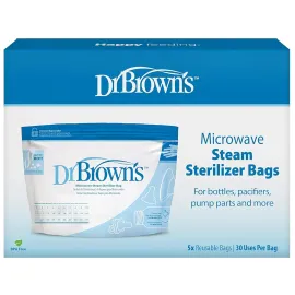 Dr. Brown\'s Microwave Steam Sterilizer Bags for Baby Bottles, Pacifiers, Pump Parts and Accessories, Travel Baby Bottle Sterilizer, 30 Uses per Bag, 5 Count (Pack of 1)