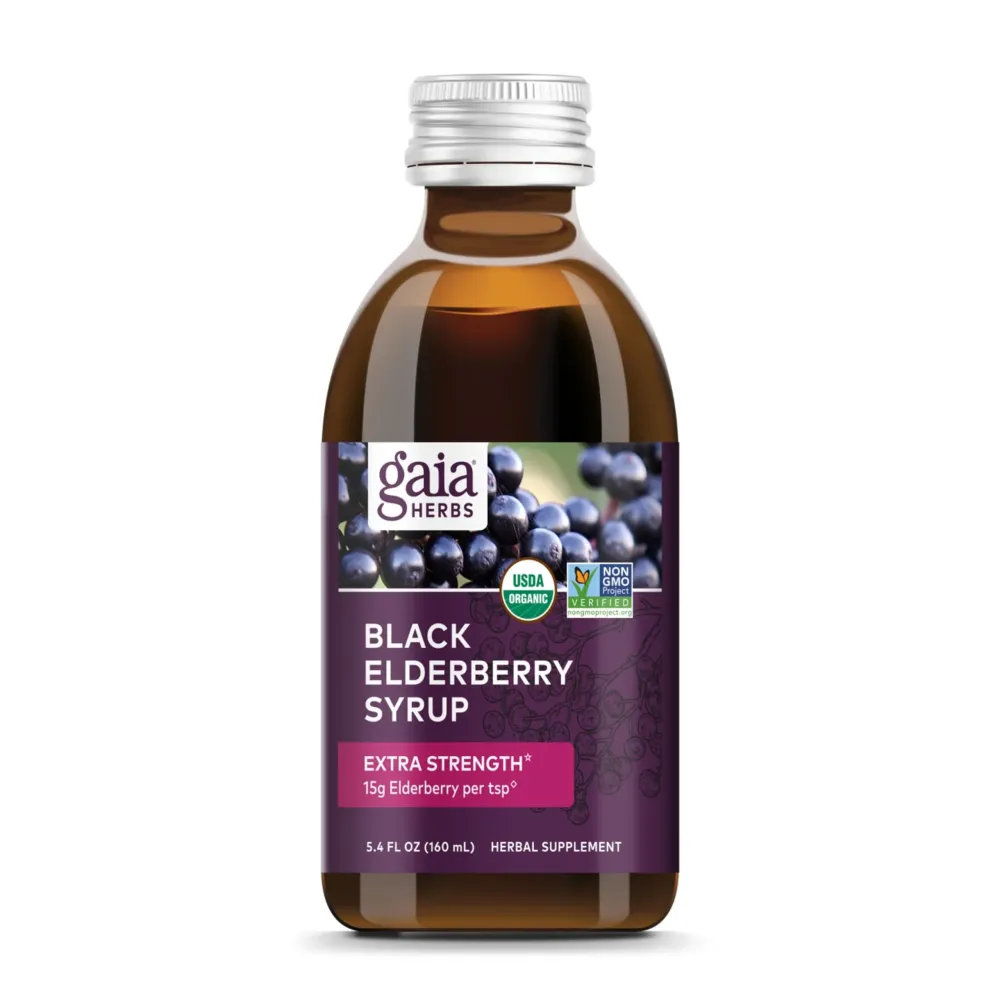 Gaia Herbs Black Elderberry(Sambucus Nigra) Syrup Extra Strength-Immune Support Supplement-Made with Organic Black Elderberries for Immune System-USDA Certified Organic Formula
