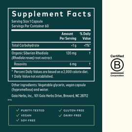 Gaia Herbs Rhodiola Rosea - Stress Support Supplement Traditionally for Supporting Healthy Stamina and Endurance - with Siberian Rhodiola Root Extract - 60 Vegan Liquid Phyto-Capsules (30-Day Supply)