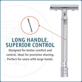 MERKUR 23C Double Edge Safety Razor - Polished Chrome, Long Knurled Brass Handle, Made in Germany, Plastic-Free, Three Piece Design, Closed Comb, Straight Bar MERKUR 23C Double Edge Safety Razor - Polished Chrome, Long Knurled Brass Handle, Made in Germany, Plastic-Free, Three Piece Design, Closed Comb, Straight Bar