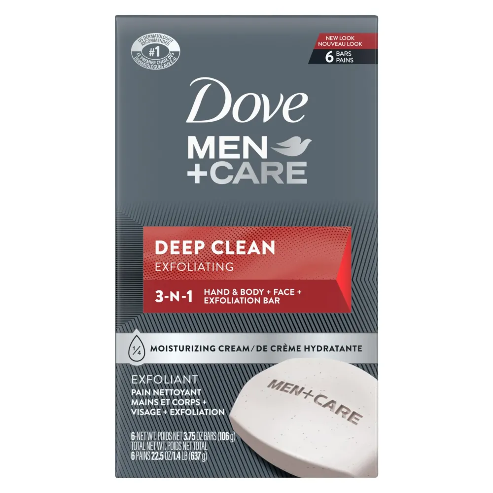Dove Men+Care Body Soap and Face Bar More Moisturizing Than Bar Soap Deep Clean Effectively Washes Away Bacteria, Nourishes Your Skin 3.75 Ounce (Pack of 6) Dove Men+Care Body Soap and Face Bar More Moisturizing Than Bar Soap Deep Clean Effectively Washes Away Bacteria, Nourishes Your Skin 3.75 Ounce (Pack of 6)