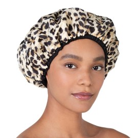 Reusable Nylon Shower Cap & Bath Cap, Reversible Oversized Waterproof Shower Caps Large Designed for all Hair Lengths w Terry Lining & Elastic Band Stretch Hem Hair Hat - Socialite Safari Spots Reusable Nylon Shower Cap & Bath Cap, Reversible Oversized Waterproof Shower Caps Large Designed for all Hair Lengths w Terry Lining & Elastic Band Stretch Hem Hair Hat - Socialite Safari Spots