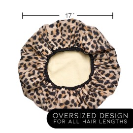 Reusable Nylon Shower Cap & Bath Cap, Reversible Oversized Waterproof Shower Caps Large Designed for all Hair Lengths w Terry Lining & Elastic Band Stretch Hem Hair Hat - Socialite Safari Spots Reusable Nylon Shower Cap & Bath Cap, Reversible Oversized Waterproof Shower Caps Large Designed for all Hair Lengths w Terry Lining & Elastic Band Stretch Hem Hair Hat - Socialite Safari Spots