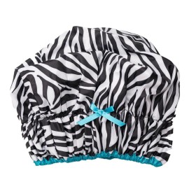 Reusable Shower Cap & Bath Cap & Lined, Oversized Waterproof Shower Caps Large Designed for all Hair Lengths with PEVA Lining & Elastic Band Stretch Hem Hair Hat - Fashionista Sassy Stripes