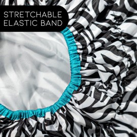 Reusable Shower Cap & Bath Cap & Lined, Oversized Waterproof Shower Caps Large Designed for all Hair Lengths with PEVA Lining & Elastic Band Stretch Hem Hair Hat - Fashionista Sassy Stripes