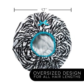 Reusable Shower Cap & Bath Cap & Lined, Oversized Waterproof Shower Caps Large Designed for all Hair Lengths with PEVA Lining & Elastic Band Stretch Hem Hair Hat - Fashionista Sassy Stripes