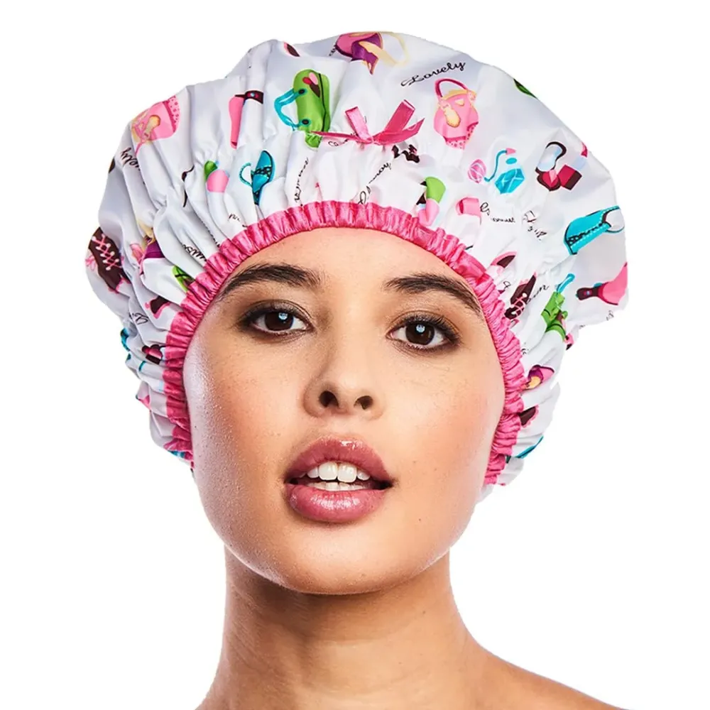 Reusable Shower Cap & Bath Cap, Lined, Oversized Waterproof Shower Caps Large Designed for all Hair Lengths with Lining & Elastic Band Stretch Hem Hair Hat - Fashionista Diva Reusable Shower Cap & Bath Cap, Lined, Oversized Waterproof Shower Caps Large Designed for all Hair Lengths with Lining & Elastic Band Stretch Hem Hair Hat - Fashionista Diva