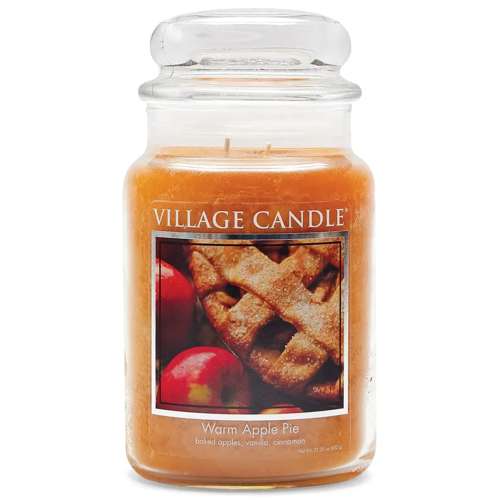 Village Candle Warm Apple Pie Large Glass Apothecary Jar Scented Candle, 21.25 oz, Brown Village Candle Warm Apple Pie Large Glass Apothecary Jar Scented Candle, 21.25 oz, Brown