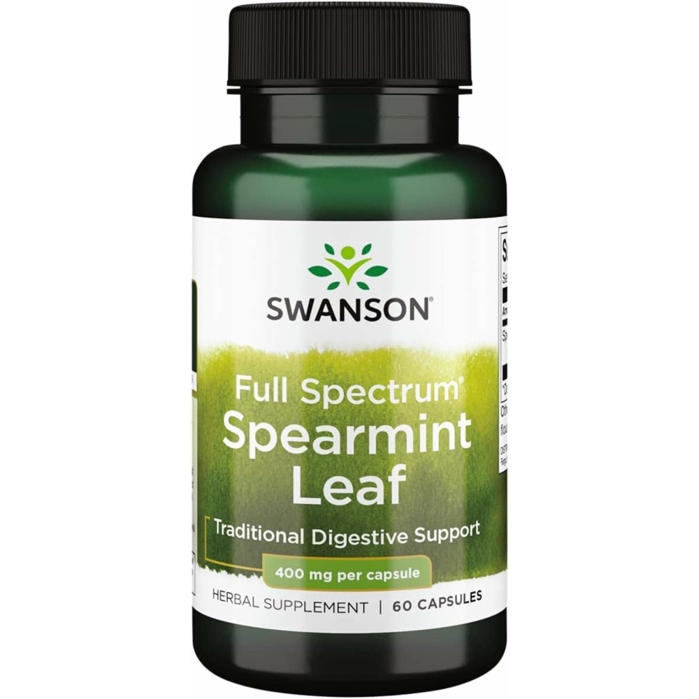 Swanson Spearmint Leaf (Mentha Spicata) - Full Spectrum Herbal Supplement Supporting Digestive Health & Mild Stomach Issues - Natural Formula Supporting Health & Wellness - (60 Capsules, 400mg Each) Swanson Spearmint Leaf (Mentha Spicata) - Full Spectrum Herbal Supplement Supporting Digestive Health & Mild Stomach Issues - Natural Formula Supporting Health & Wellness - (60 Capsules, 400mg Each)
