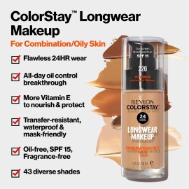 Revlon Liquid Foundation, ColorStay Face Makeup for Combination & Oily Skin, SPF 15, Medium-Full Coverage with Matte Finish, 220 Natural Beige, 1 Fl Oz Revlon Liquid Foundation, ColorStay Face Makeup for Combination & Oily Skin, SPF 15, Medium-Full Coverage with Matte Finish, 220 Natural Beige, 1 Fl Oz