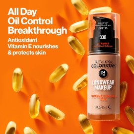 Revlon Liquid Foundation, ColorStay Face Makeup for Combination & Oily Skin, SPF 15, Medium-Full Coverage with Matte Finish, 220 Natural Beige, 1 Fl Oz Revlon Liquid Foundation, ColorStay Face Makeup for Combination & Oily Skin, SPF 15, Medium-Full Coverage with Matte Finish, 220 Natural Beige, 1 Fl Oz