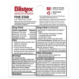 Blistex Five Star Lip Protection Balm, 0.15 Ounce ? Wind & Water-Resistant Lip Care, Broad Spectrum SPF 30 Sun Protection, Soothes Cold Chapped Lips, Hydrating Lip Treatment, Holds in Moisture Blistex Five Star Lip Protection Balm, 0.15 Ounce ? Wind & Water-Resistant Lip Care, Broad Spectrum SPF 30 Sun Protection, Soothes Cold Chapped Lips, Hydrating Lip Treatment, Holds in Moisture