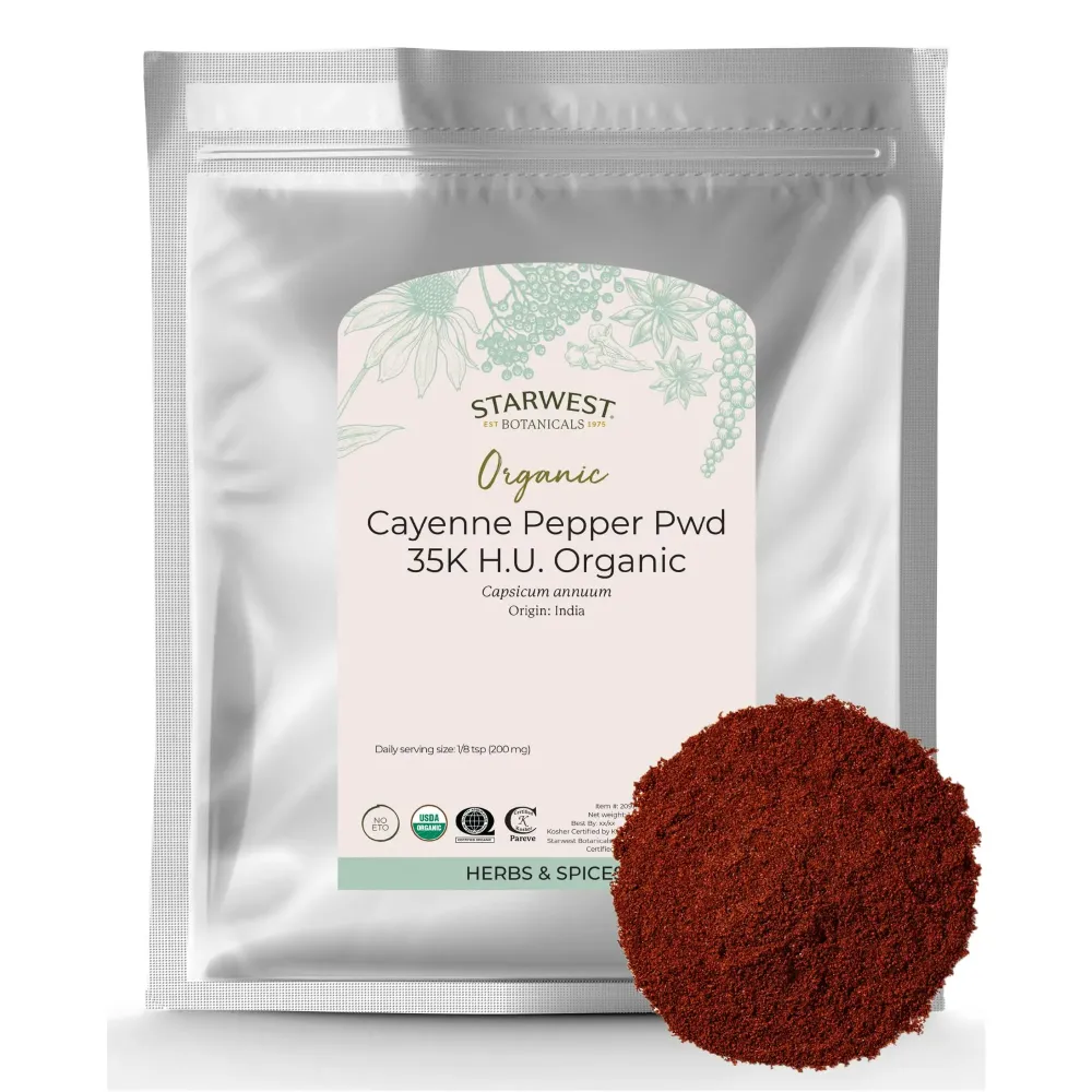 Starwest Botanicals Organic Cayenne Pepper Powder 35k HU - Adds Heat, Red Pepper Spice for Seasoning & Marinades, Derived from Capsaicin, Certified Kosher, Non-GMO - Bulk 1 lb Bag Starwest Botanicals Organic Cayenne Pepper Powder 35k HU - Adds Heat, Red Pepper Spice for Seasoning & Marinades, Derived from Capsaicin, Certified Kosher, Non-GMO - Bulk 1 lb Bag