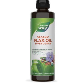 Nature\'s Way Organic Flax Oil Super Lignan, Omega-3, 6, 9 Fatty Acids(1), Cold-Pressed, Unrefined, Hexane Free, 16 Fl Oz (Packaging May Vary)