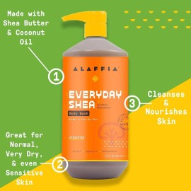 Alaffia EveryDay Shea Body Wash, Naturally Moisturizing Cleanser for All Skin Types with Fair Trade Shea Butter, Neem & Coconut Oil, Unscented, 32 fl oz Alaffia EveryDay Shea Body Wash, Naturally Moisturizing Cleanser for All Skin Types with Fair Trade Shea Butter, Neem & Coconut Oil, Unscented, 32 fl oz