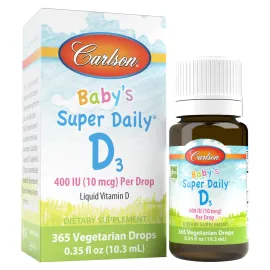 Carlson - Baby\'s Super Daily D3, Baby Vitamin D Drops, 400 IU (10 mcg) per Drop, 1-Year Supply, Vegetarian, Liquid Vitamin D Drops for Infants and Toddlers, Unflavored, 365 Drops