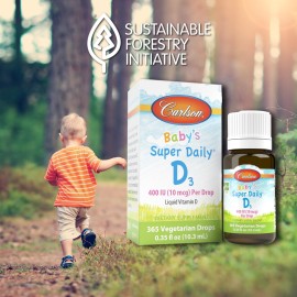 Carlson - Baby\'s Super Daily D3, Baby Vitamin D Drops, 400 IU (10 mcg) per Drop, 1-Year Supply, Vegetarian, Liquid Vitamin D Drops for Infants and Toddlers, Unflavored, 365 Drops Carlson - Baby\'s Super Daily D3, Baby Vitamin D Drops, 400 IU (10 mcg) per Drop, 1-Year Supply, Vegetarian, Liquid Vitamin D Drops for Infants and Toddlers, Unflavored, 365 Drops