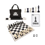 WE Games Best Value Tournament Chess Set - Includes 34 Chessmen, Roll Up Black Vinyl Chess Board, Storage Bag for Pieces, Instructions and Equalizer Dice, Travel Board Games for Adults