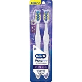 Oral-B Pulsar, Battery Powered 3D White Advanced Vivid Soft Toothbrush Twin Pack, Tooth Brush Pack, Travel Essentials (Colors May Vary)