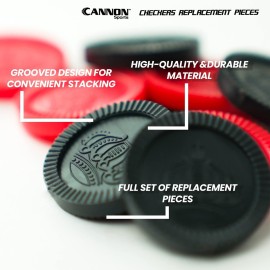 Cannon Sports Checkers Replacement Pieces - 24 Pack Checkers Pieces (12 Black, 12 Red) - Plastic Stackable Checkers for Board Games Cannon Sports Checkers Replacement Pieces - 24 Pack Checkers Pieces (12 Black, 12 Red) - Plastic Stackable Checkers for Board Games