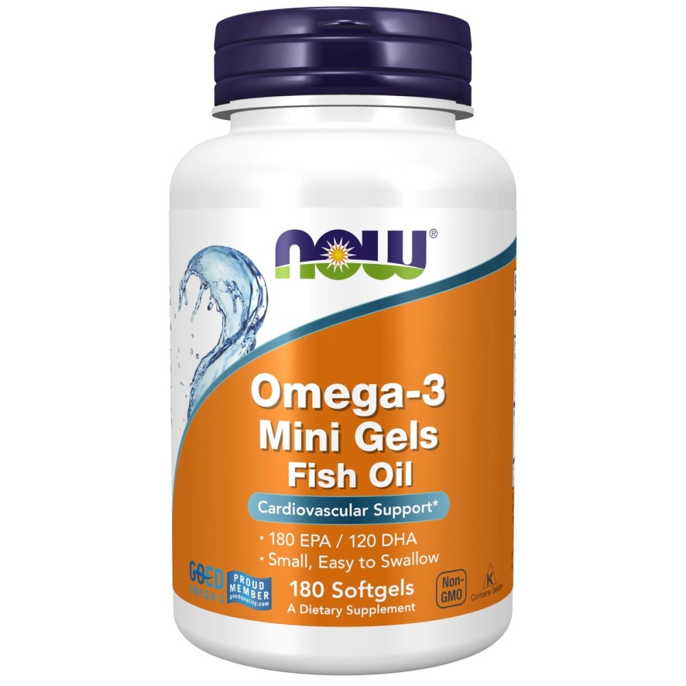 NOW Supplements, Omega-3 Mini Gels, 180 EPA/120 DHA, Molecularly Distilled, Cardiovascular Support*, 180 Softgels NOW Supplements, Omega-3 Mini Gels, 180 EPA/120 DHA, Molecularly Distilled, Cardiovascular Support*, 180 Softgels