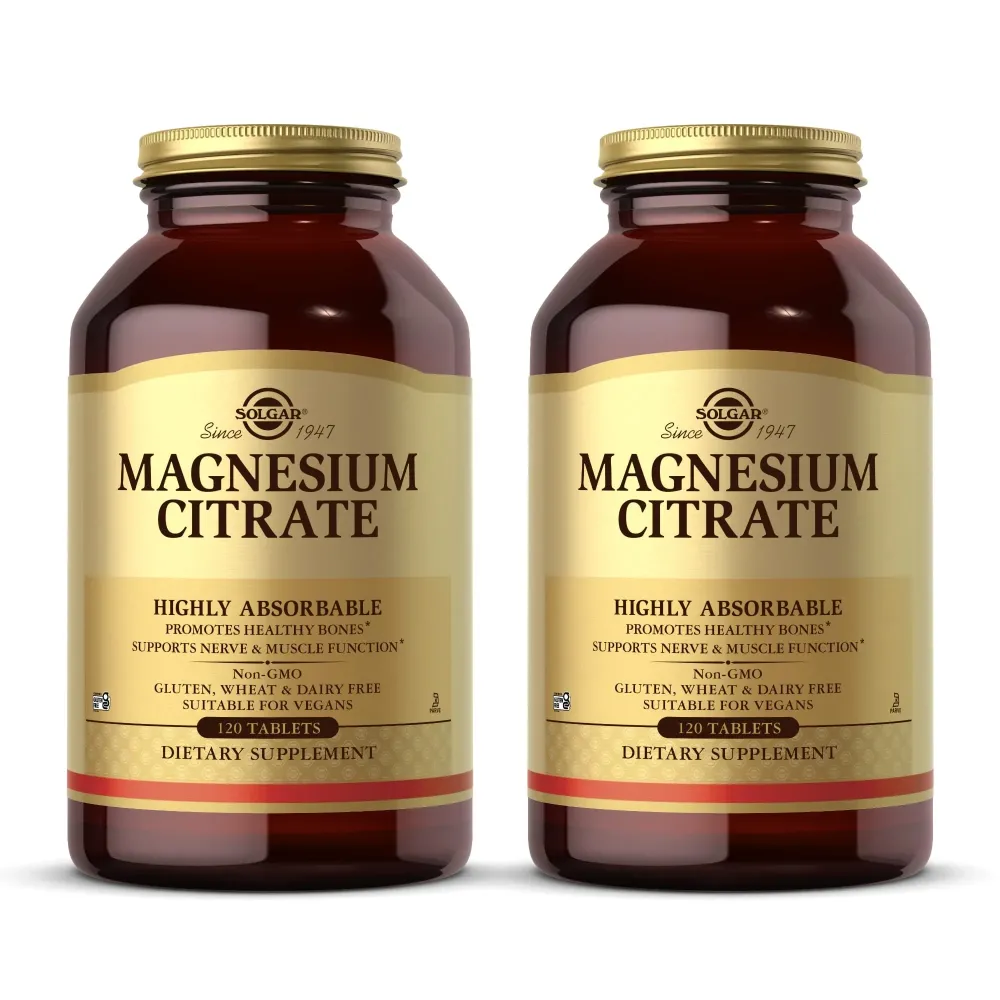 Solgar Magnesium Citrate - 120 Tablets, Pack of 2 - Promotes Healthy Bones, Supports Nerve & Muscle Function - Highly Absorbable - Non-GMO, Vegan, Gluten Free, Kosher - 120 Total Servings Solgar Magnesium Citrate - 120 Tablets, Pack of 2 - Promotes Healthy Bones, Supports Nerve & Muscle Function - Highly Absorbable - Non-GMO, Vegan, Gluten Free, Kosher - 120 Total Servings