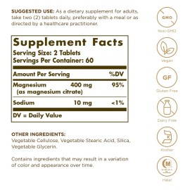 Solgar Magnesium Citrate - 120 Tablets, Pack of 2 - Promotes Healthy Bones, Supports Nerve & Muscle Function - Highly Absorbable - Non-GMO, Vegan, Gluten Free, Kosher - 120 Total Servings Solgar Magnesium Citrate - 120 Tablets, Pack of 2 - Promotes Healthy Bones, Supports Nerve & Muscle Function - Highly Absorbable - Non-GMO, Vegan, Gluten Free, Kosher - 120 Total Servings