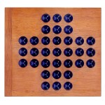 WE Games Marble Solitaire Game Travel Size - 5 inch Square Wooden Board Game with 33 Blue Glass Marbles, Magnetic Closure for Storage, Classic Solitaire Game, Travel Game for Adults