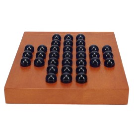 WE Games Marble Solitaire Game Travel Size - 5 inch Square Wooden Board Game with 33 Blue Glass Marbles, Magnetic Closure for Storage, Classic Solitaire Game, Travel Game for Adults