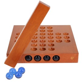 WE Games Marble Solitaire Game Travel Size - 5 inch Square Wooden Board Game with 33 Blue Glass Marbles, Magnetic Closure for Storage, Classic Solitaire Game, Travel Game for Adults