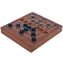 WE Games Nine Men\'s Morris Board Game, 5 inch Travel Size - Solid Wood Board with Magnetic Closure, 9 Clear & 9 Blue Marbles, Classic 2-Player Strategy Game for Adults, Perfect for Game Nights