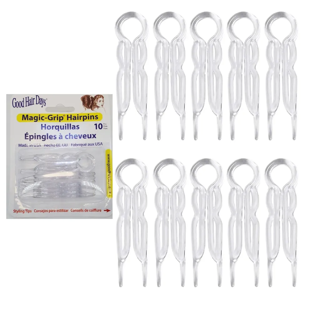 Good Hair Days Hair Pins - Plastic, U-shaped Magic Grip Hairpins, Strong Durable Pins For Fine, Thick & Long Hair, Hair Styling Accessories, Set of 10 (Crystal) Good Hair Days Hair Pins - Plastic, U-shaped Magic Grip Hairpins, Strong Durable Pins For Fine, Thick & Long Hair, Hair Styling Accessories, Set of 10 (Crystal)