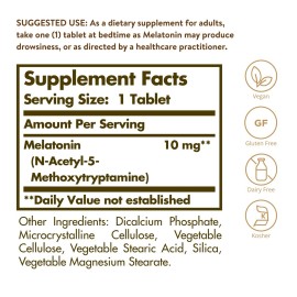 Solgar Melatonin 10mg Tablets HighDosage Helps Promote Relaxation Sleep ClinicallyStudied Melatonin Supports Natural Sleep Cycle Vegan Gluten Free Dairy Free Kosher Servings, 60 Count Solgar Melatonin 10mg Tablets HighDosage Helps Promote Relaxation Sleep ClinicallyStudied Melatonin Supports Natural Sleep Cycle Vegan Gluten Free Dairy Free Kosher Servings, 60 Count
