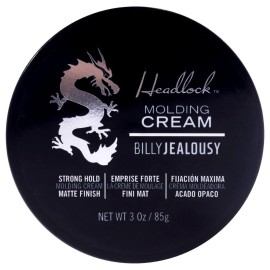 Billy Jealousy Headlock Hair Molding Cream, Hair Styling Cream for Men with Strong All-Day Hold, Natural Matte Finish Styling Agent for All Lengths, 3 Ounce Billy Jealousy Headlock Hair Molding Cream, Hair Styling Cream for Men with Strong All-Day Hold, Natural Matte Finish Styling Agent for All Lengths, 3 Ounce