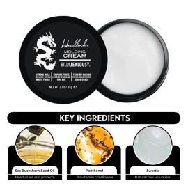 Billy Jealousy Headlock Hair Molding Cream, Hair Styling Cream for Men with Strong All-Day Hold, Natural Matte Finish Styling Agent for All Lengths, 3 Ounce Billy Jealousy Headlock Hair Molding Cream, Hair Styling Cream for Men with Strong All-Day Hold, Natural Matte Finish Styling Agent for All Lengths, 3 Ounce