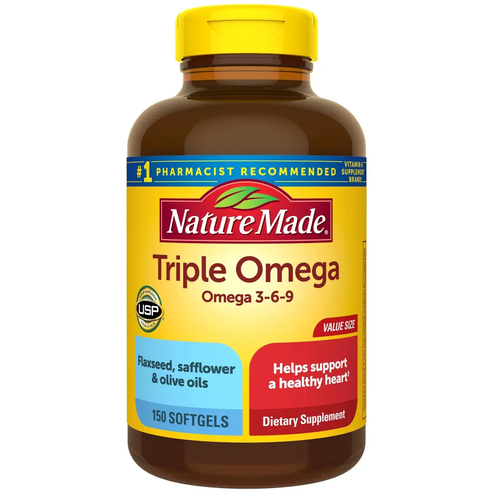 Nature Made Triple Omega 3 6 9 Supplements, Flaxseed, Safflower & Olive Oils, Fish Free Omega 3 Fatty Acid Supplement, 150 Softgels, 75 Day Supply Nature Made Triple Omega 3 6 9 Supplements, Flaxseed, Safflower & Olive Oils, Fish Free Omega 3 Fatty Acid Supplement, 150 Softgels, 75 Day Supply