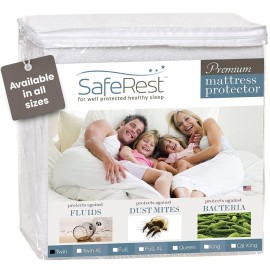 SafeRest 100% Waterproof Twin Size Mattress Protector - Fitted with Stretchable Pockets - Machine Washable Cotton Mattress Cover for Bed SafeRest 100% Waterproof Twin Size Mattress Protector - Fitted with Stretchable Pockets - Machine Washable Cotton Mattress Cover for Bed