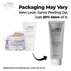 Vivo Per Lei Facial Peeling Gel - Contains Dead Sea Minerals and Nut Shell Powder - Gentle Face Exfoliator Scrub and Blackhead Remover - Peel Your Skin to a Fresher You - 3.4 Fl. Oz.