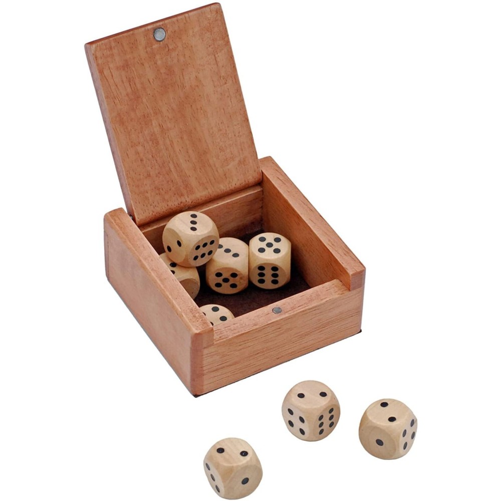 WE Games Wooden Dice Box with 8 Rounded Wooden Dice - Instructions for 10 Dice Games