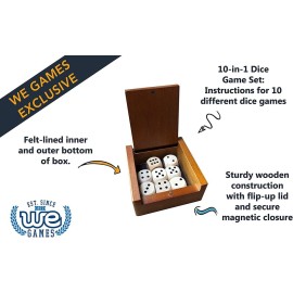 WE Games Wooden Dice Box with 8 Rounded Wooden Dice - Instructions for 10 Dice Games
