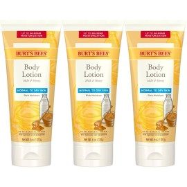 Burt\'s Bees, Body Lotion with Milk and Honey, Moisturizing Lotion for Normal to Dry Skin, 98.6% Natural Origin Skin Care, 6 oz Bottle (3-Pack)