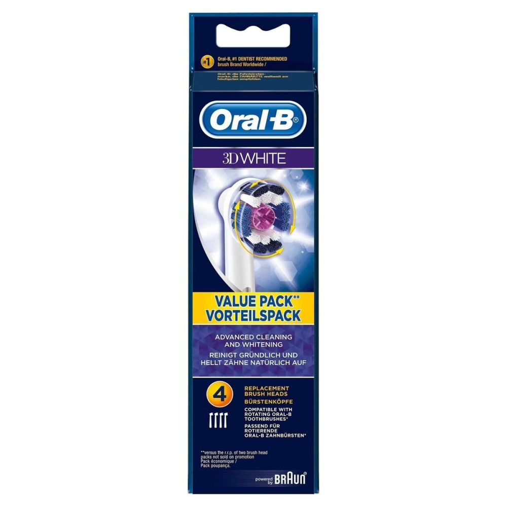 Oral-B Genuine 3D White Replacement Toothbrush Heads, Refills for Electric Toothbrush, Polishes to Remove Stains for Whiter Teeth, Pack of 4 Oral-B Genuine 3D White Replacement Toothbrush Heads, Refills for Electric Toothbrush, Polishes to Remove Stains for Whiter Teeth, Pack of 4
