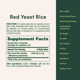 Nature\'s Bounty Red Yeast Rice, Herbal Supplement, 600mg, 250 Capsules Nature\'s Bounty Red Yeast Rice, Herbal Supplement, 600mg, 250 Capsules
