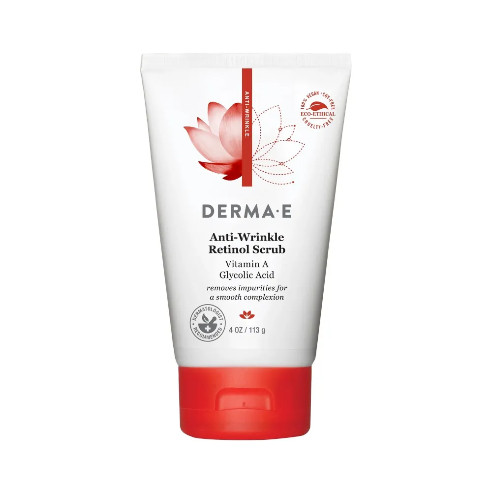 DERMA E Anti-Wrinkle Scrub - Anti-Aging Face Wash with Glycolic Acid and Vitamin A - Cleansing and Exfoliating Treatment Removes Makeup, Oil and Impurities, 4 oz DERMA E Anti-Wrinkle Scrub - Anti-Aging Face Wash with Glycolic Acid and Vitamin A - Cleansing and Exfoliating Treatment Removes Makeup, Oil and Impurities, 4 oz